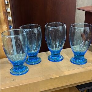 CRISTAR AQUA TURQUOISE SKY BLUE FOOTED WATER GOBLETS GLASSES Set 4-12 oz 5.25"